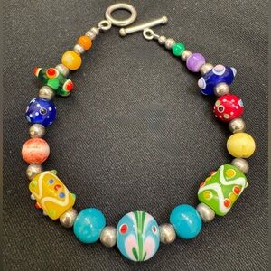 925 Silver Vibrant Art Glass 8” Bracelet